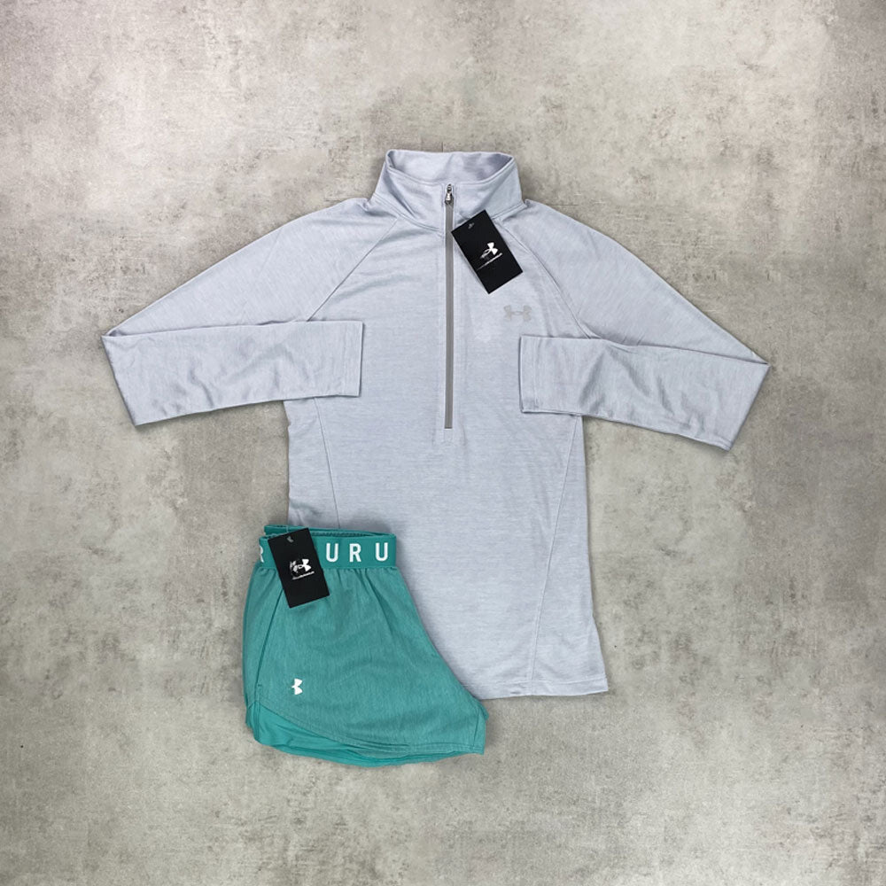 u half zip/ play shorts halo grey/ aqua green set grey women’s