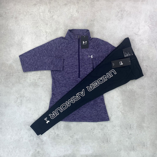 U Half Zip/ Wordmark Leggings Set Purple/ Black Women's